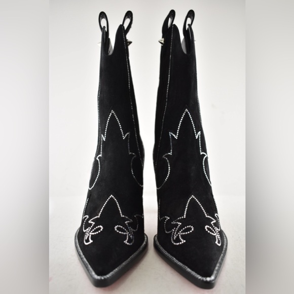 Christian Louboutin Santigag Strass 85 Black Suede Western Ankle Heel Boot 40 - Picture 8 of 16